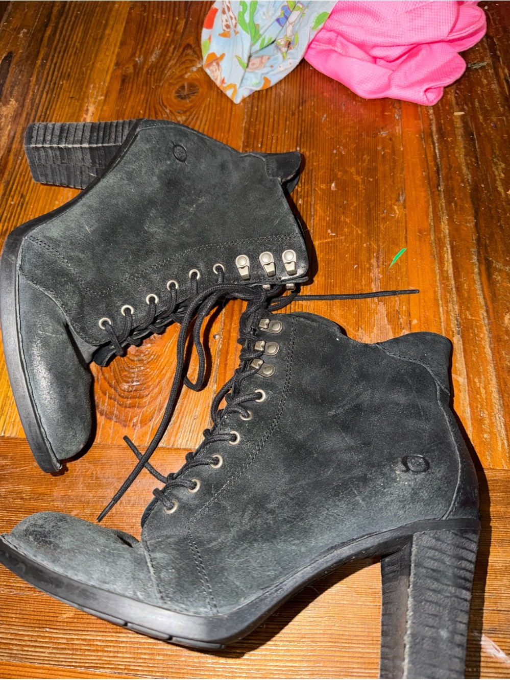Born Gosford Black Suede Lace-Up Ankle Booties Women’s Size 7.5 3” Heel Comfort